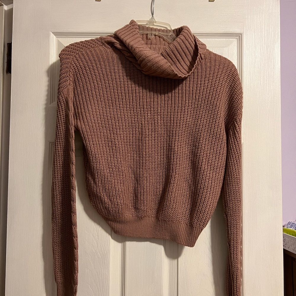Beige turtleneck cropped sweater